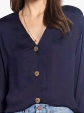 Something Navy Pretty Button Through Blouse in Navy Size Small